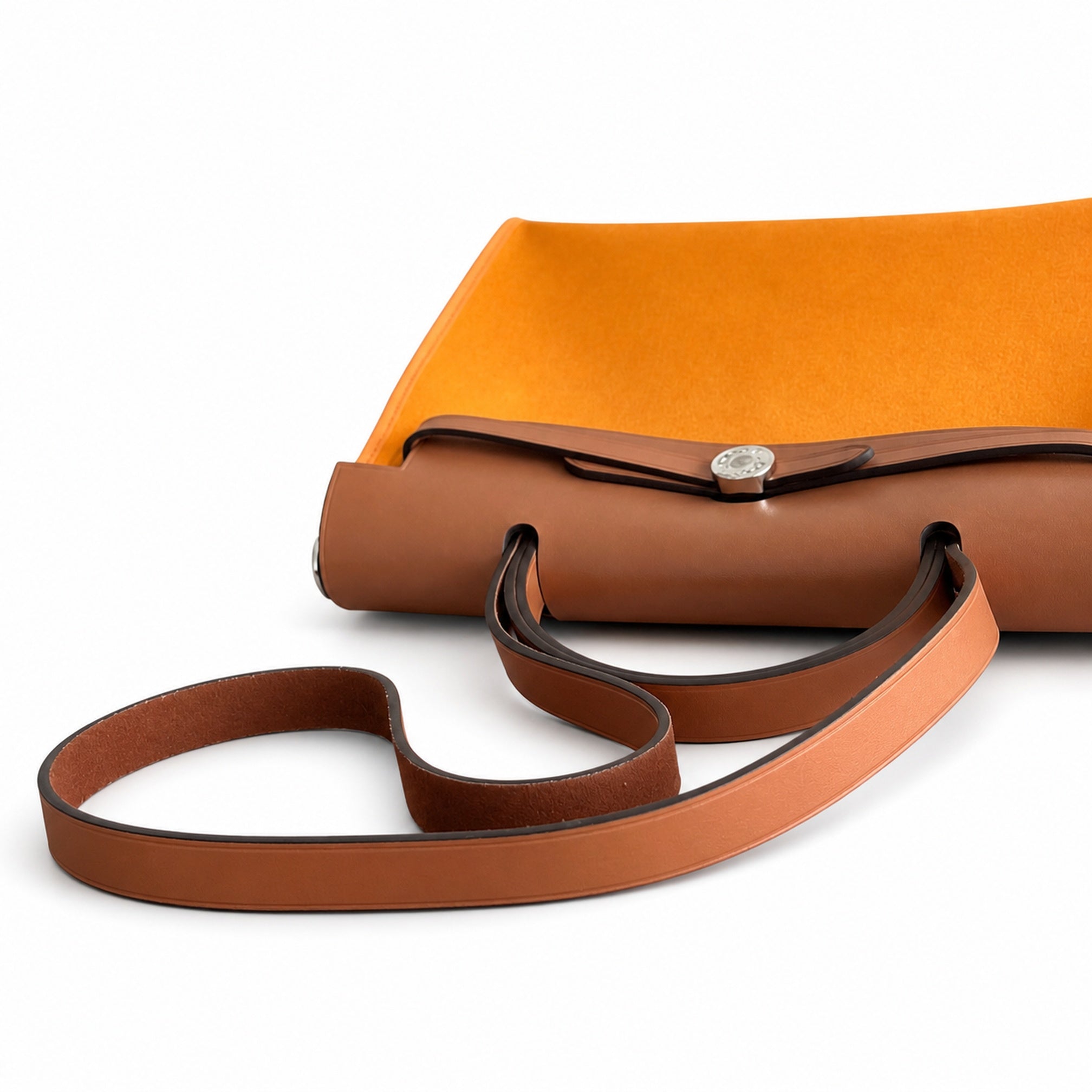 Hermès Herbag Zip 31 Orange Canvas & Caramel Calf Leather Palladium Hardware
