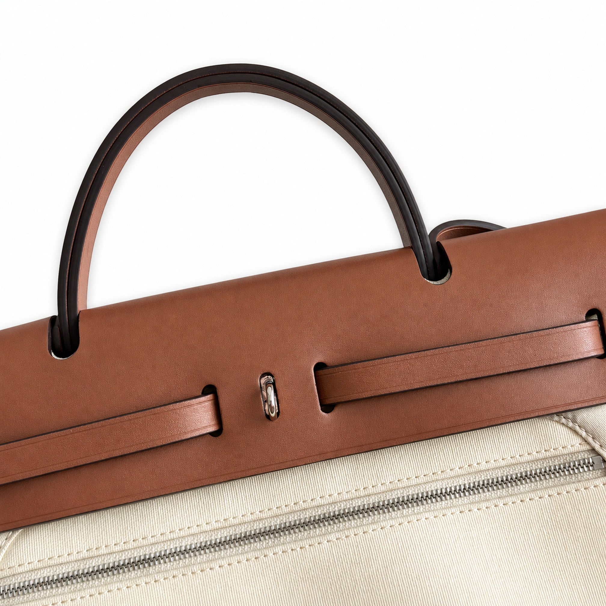 Hermès Herbag 31 Cream Canvas & Caramel Calf Leather Palladium Hardware