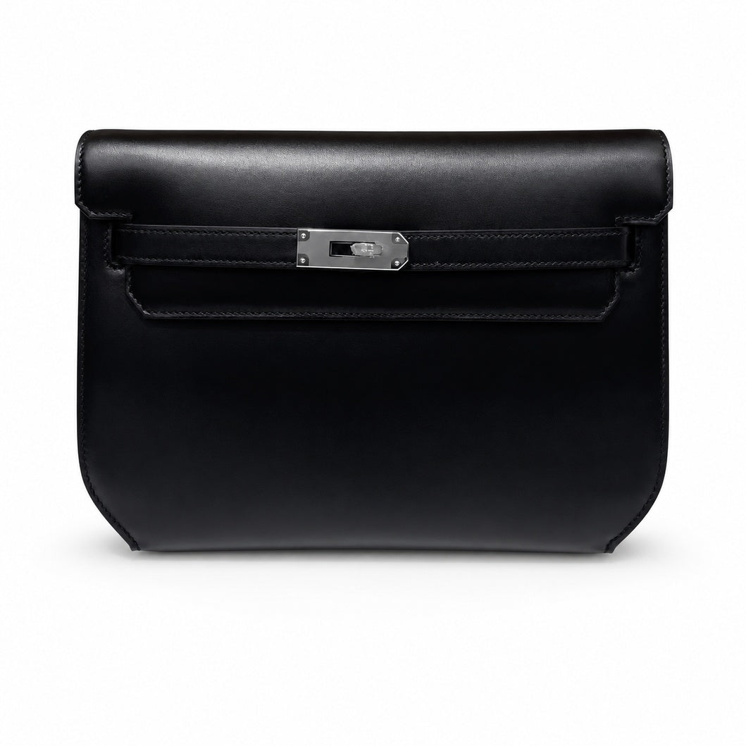 Hermès Kelly Dépêches 25 Noir Box Calf Leather Palladium Hardware