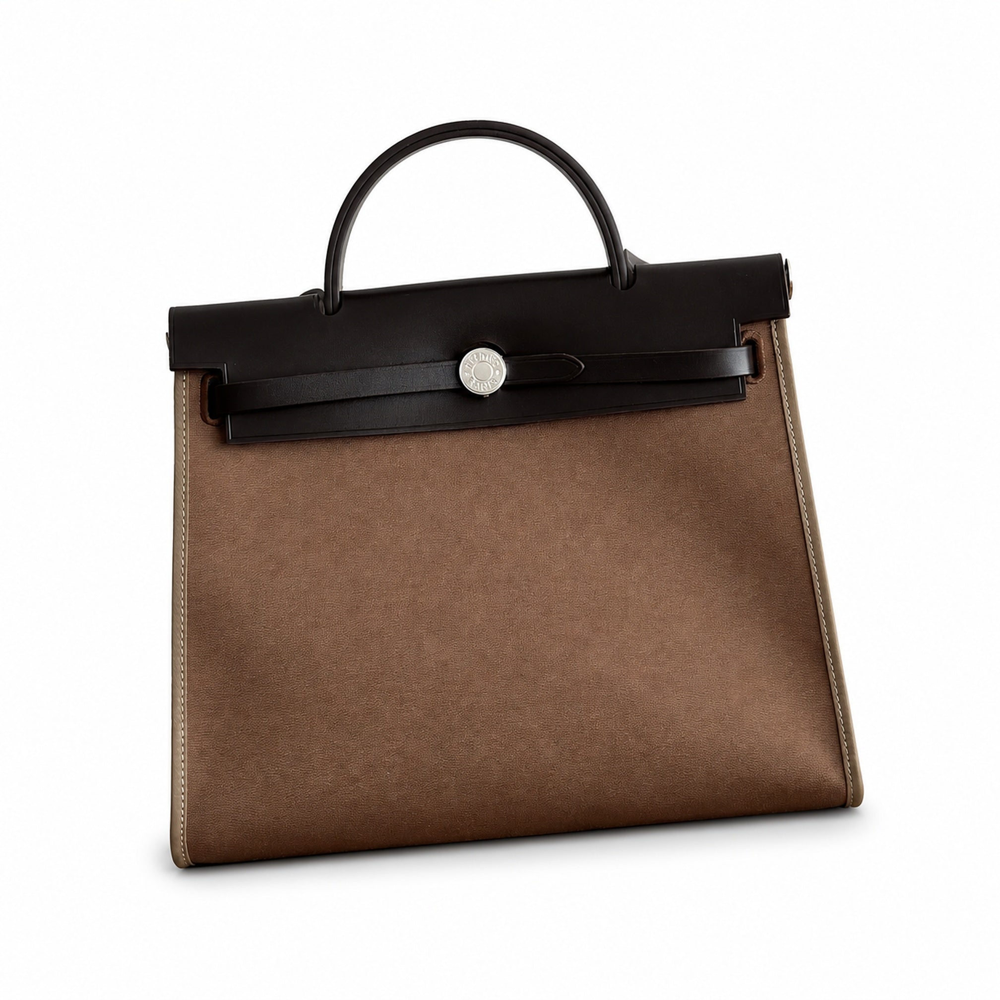 Hermès Herbag 31 Brown Suede & Black Calf Leather Palladium Hardware
