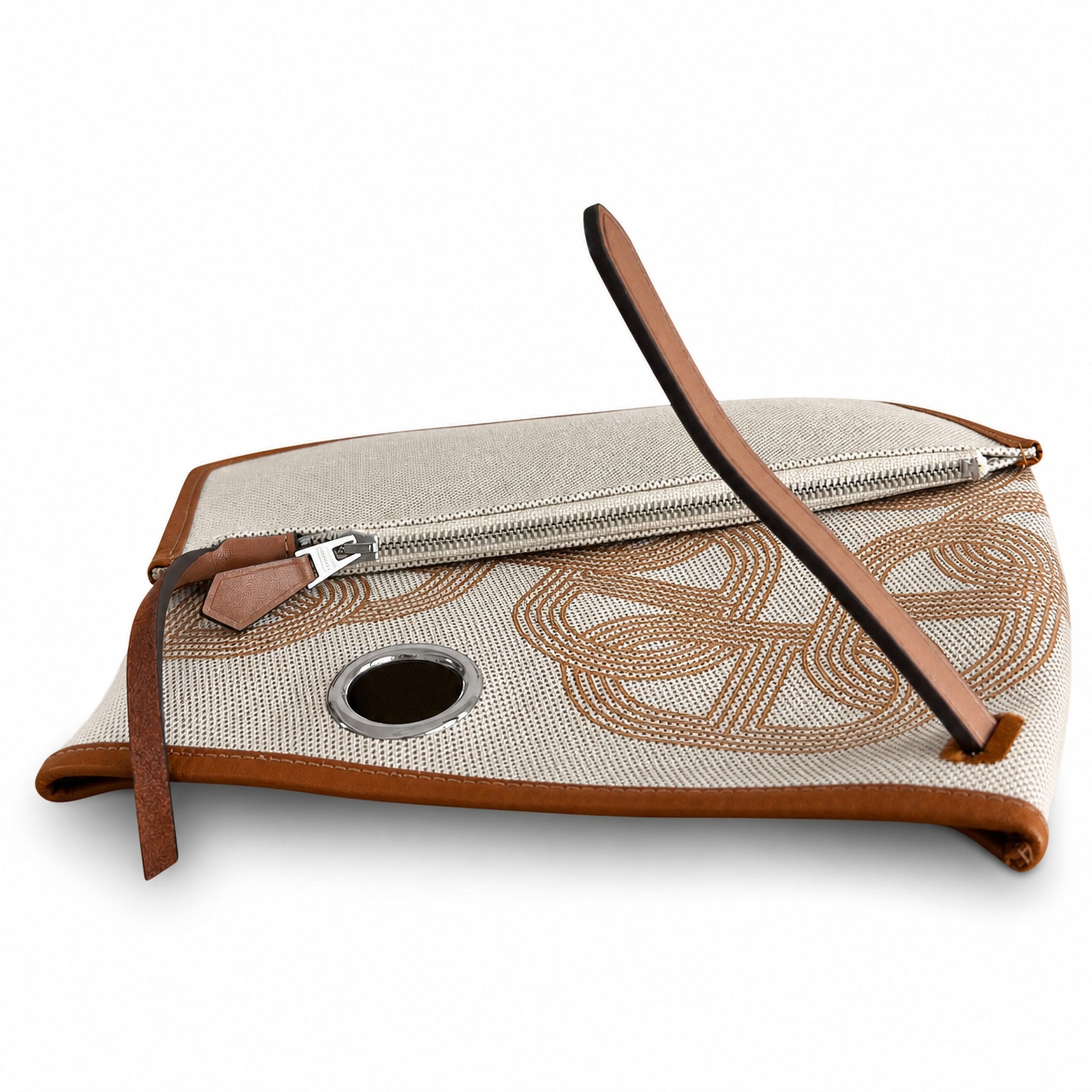 Hermès Herbag Zip 31 Écru Toile H Gold Chain D'Ancre Print / Fauve Vache Hunter Leather Palladium Hardware