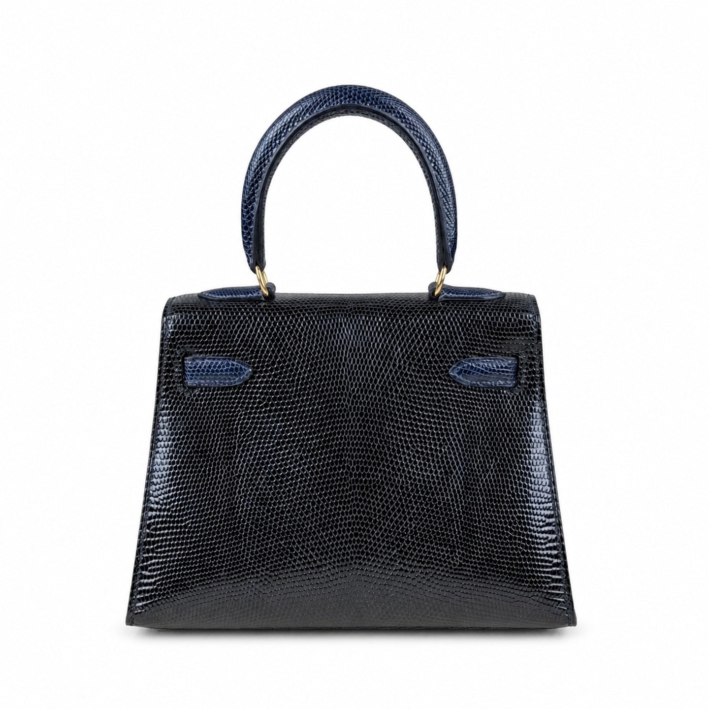 Hermès Mini Kelly 20 Black & Sapphire Blue Lizard Gold Hardware