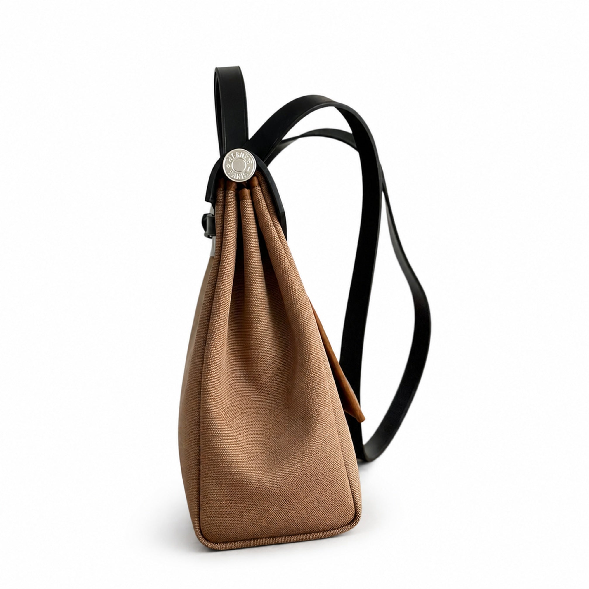 Hermès Herbag Zip 31 Beige Sable Plain Toile H / Noir Vache Hunter Leather Palladium Hardware