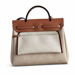 Hermès Herbag Zip 31 Beige Sable Plain Toile H / Fauve Vache Hunter Leather Palladium Hardware