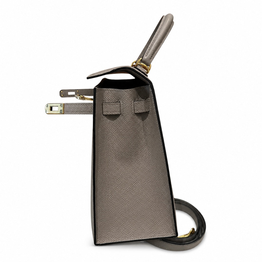 Hermès Kelly Sellier 25 Gris Asphalte Epsom Calf Leather Gold Hardware