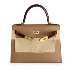 Hermès Kelly Sellier 28cm Epsom Calf Leather & Honey Brown Crocodile Gold Hardware