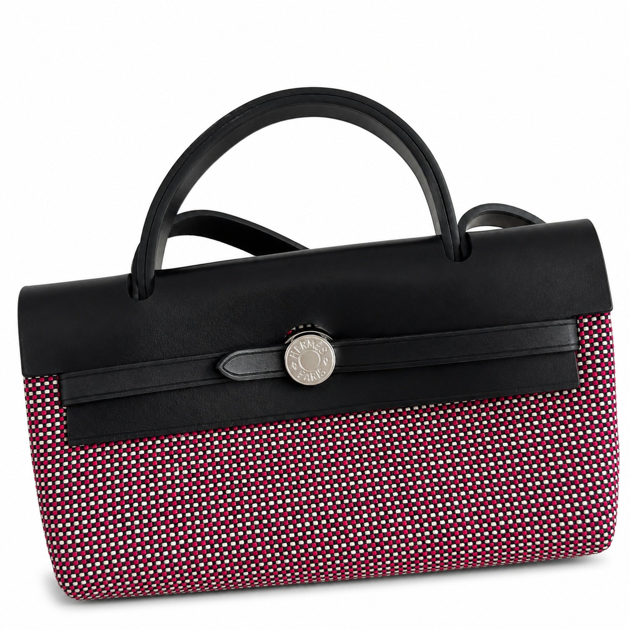 Hermès Herbag Zip 31 Rouge Grenat Mini Grid Toile H / Noir Vache Hunter Leather Palladium Hardware