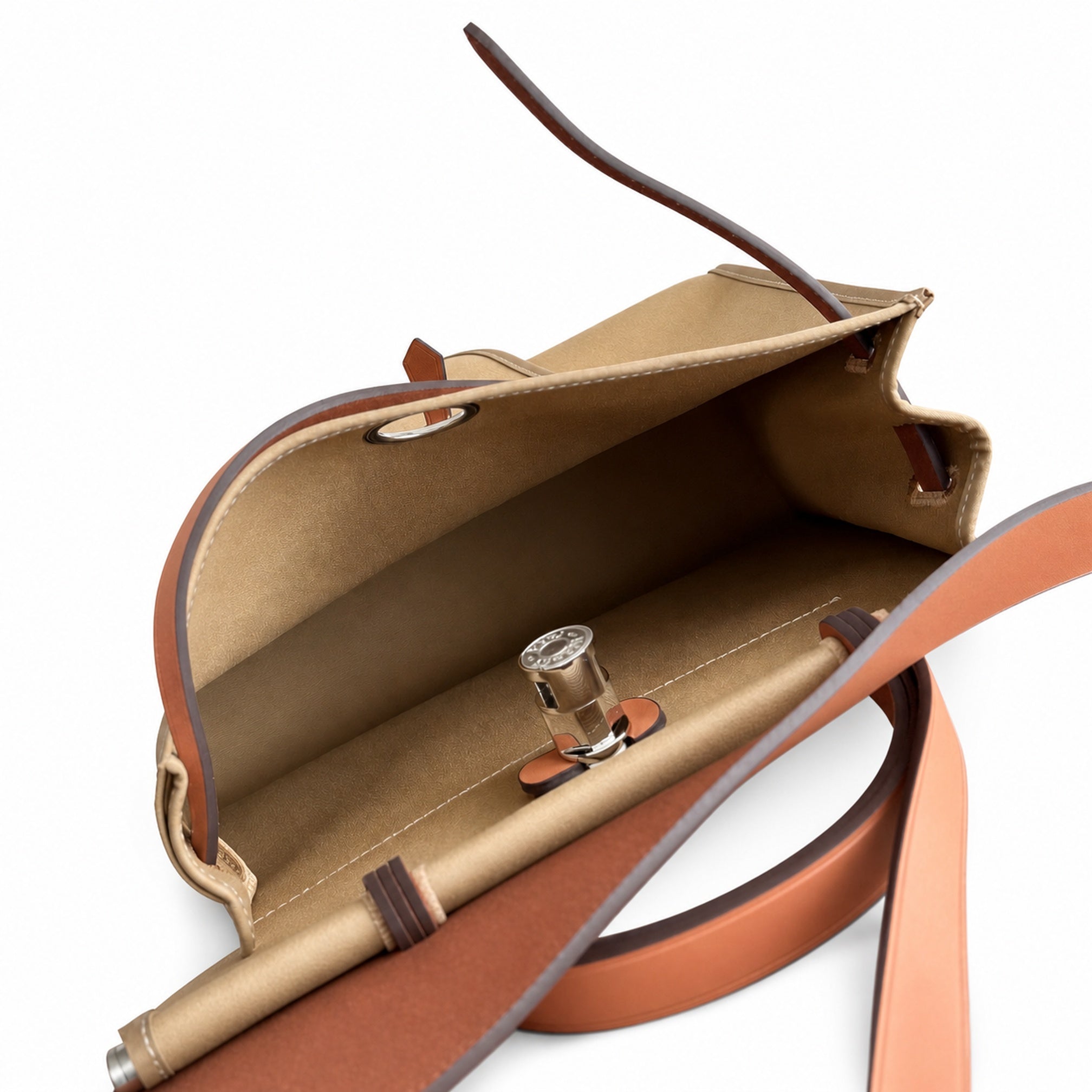 Hermès Herbag 31 Khaki Canvas & Caramel Calf Leather Palladium Hardware