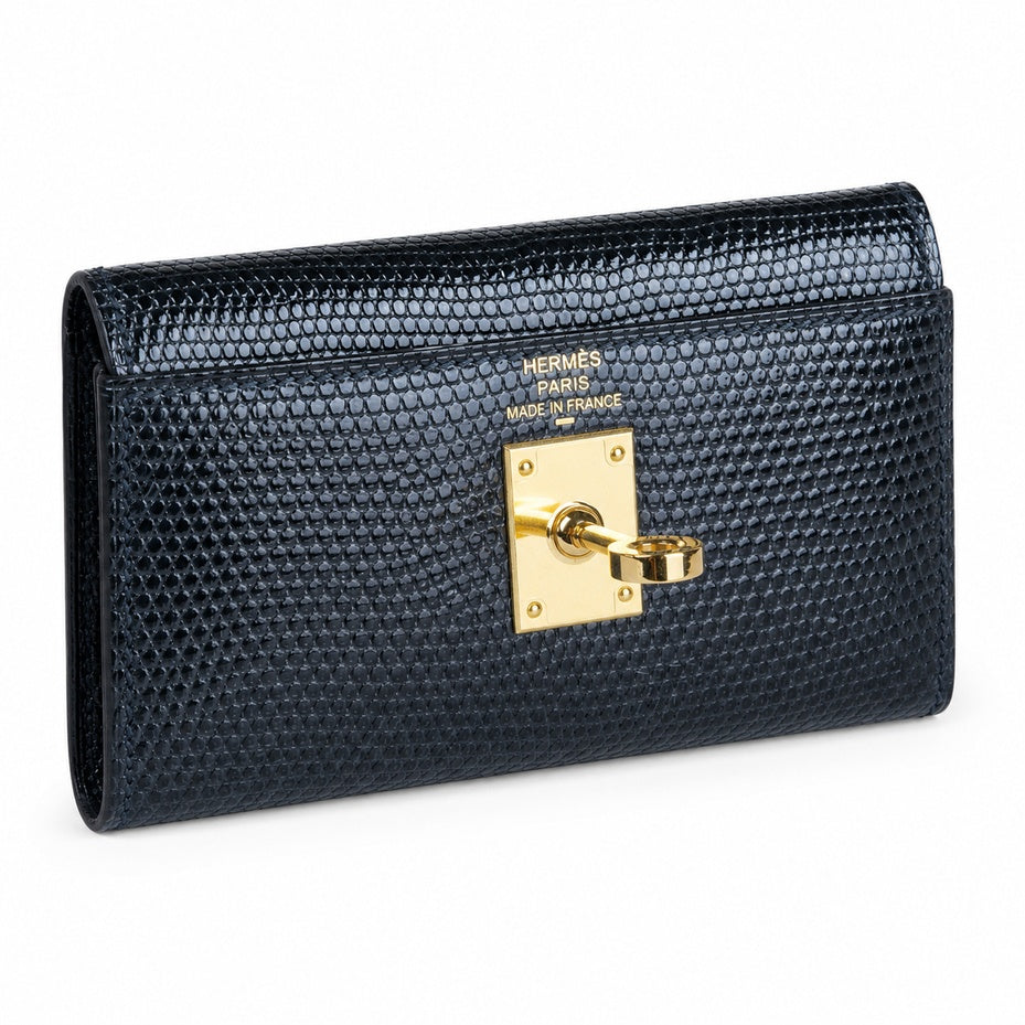 Hermès Mini Kelly 20 Black & Sapphire Blue Lizard Gold Hardware