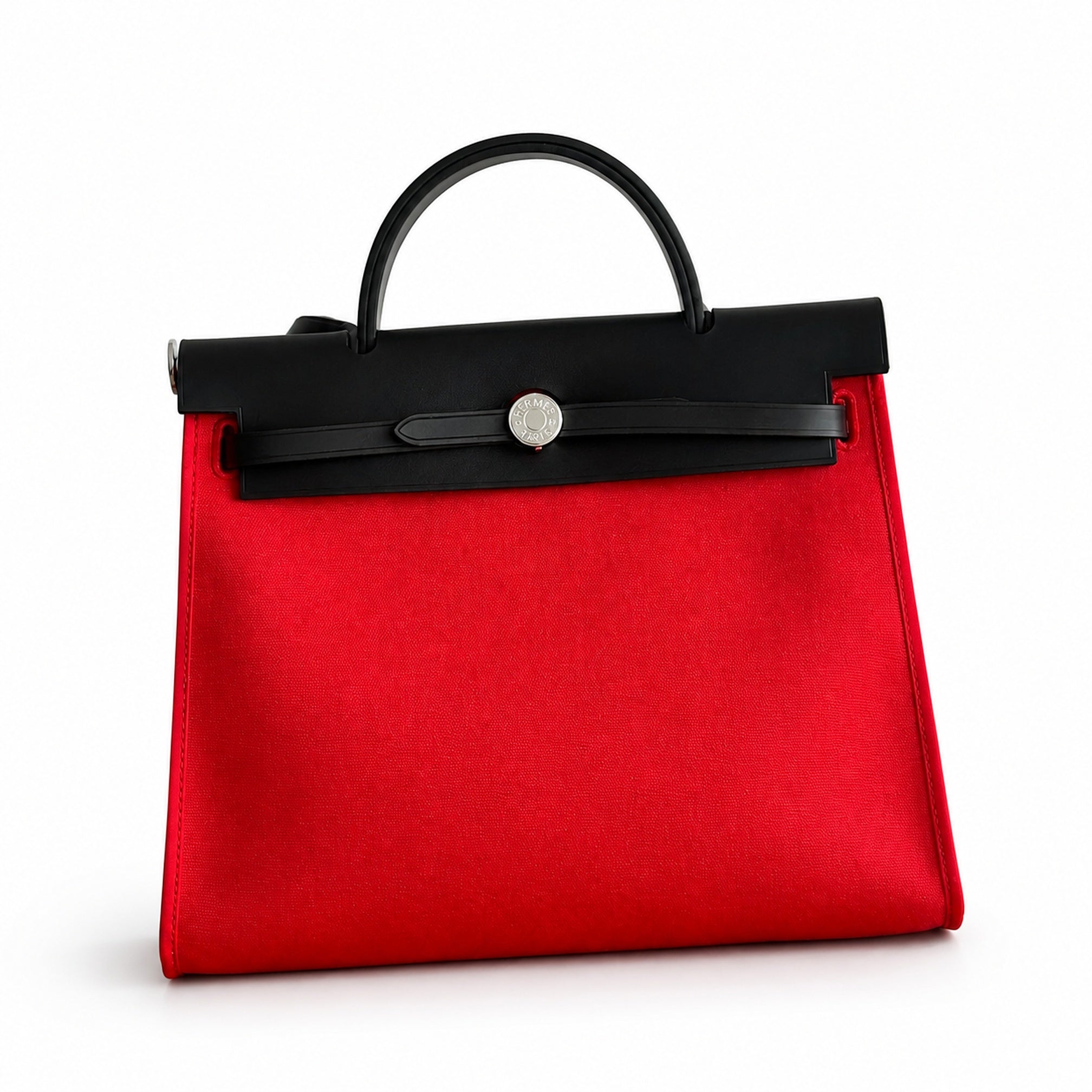 Hermès Herbag Zip 31 Berline Rouge Casaque Toile H / Noir Vache Calf Leather Palladium Hardware