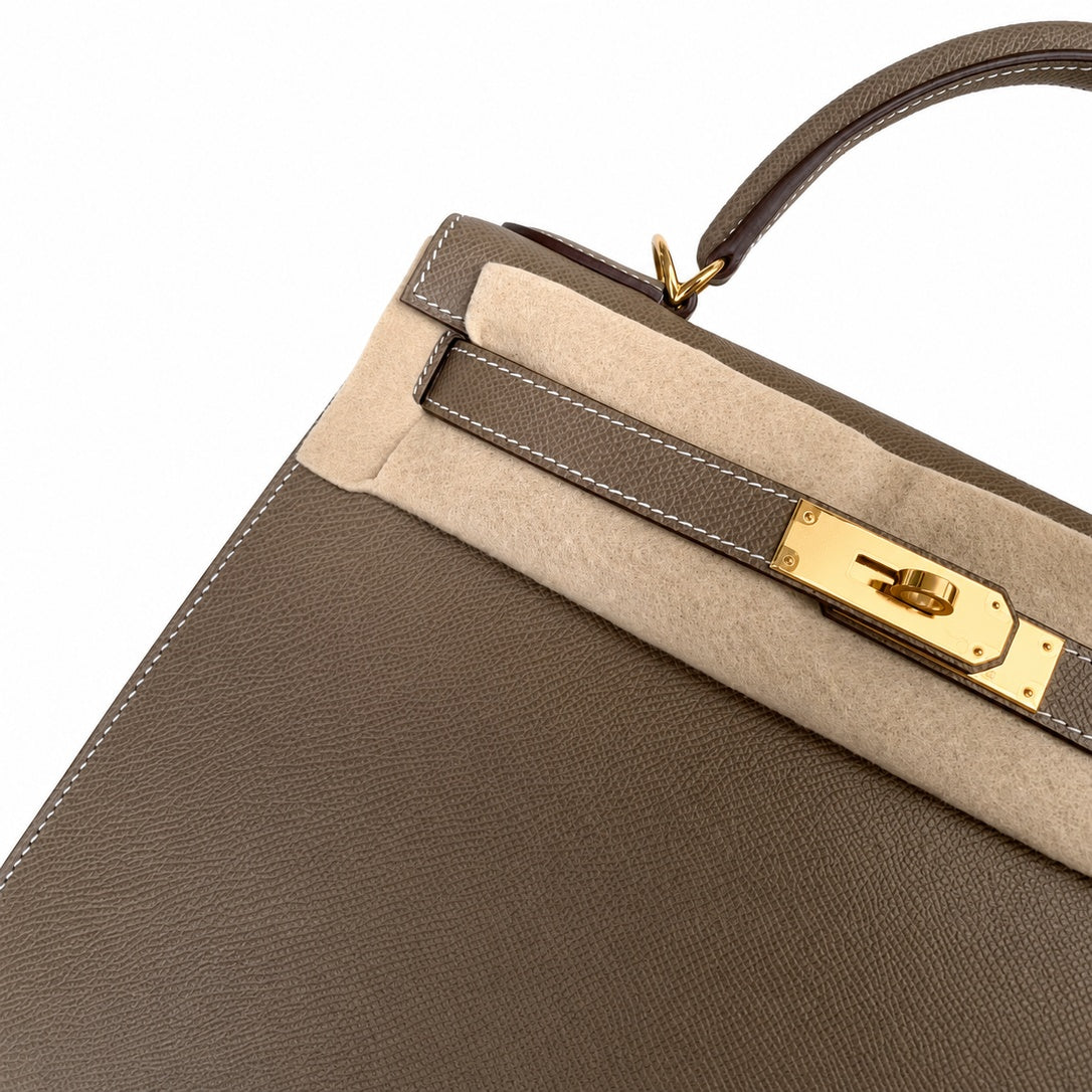 Hermès Kelly Sellier 28cm Etoupe Epsom Calf Leather Gold Hardware
