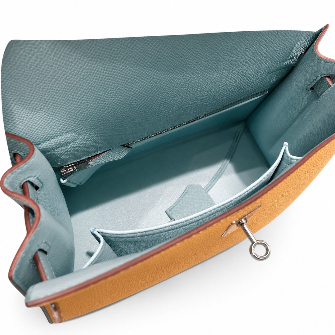 Hermès Kelly II 28cm Soufre × Blue Atoll Color Matching Epsom Calf Leather Palladium Hardware