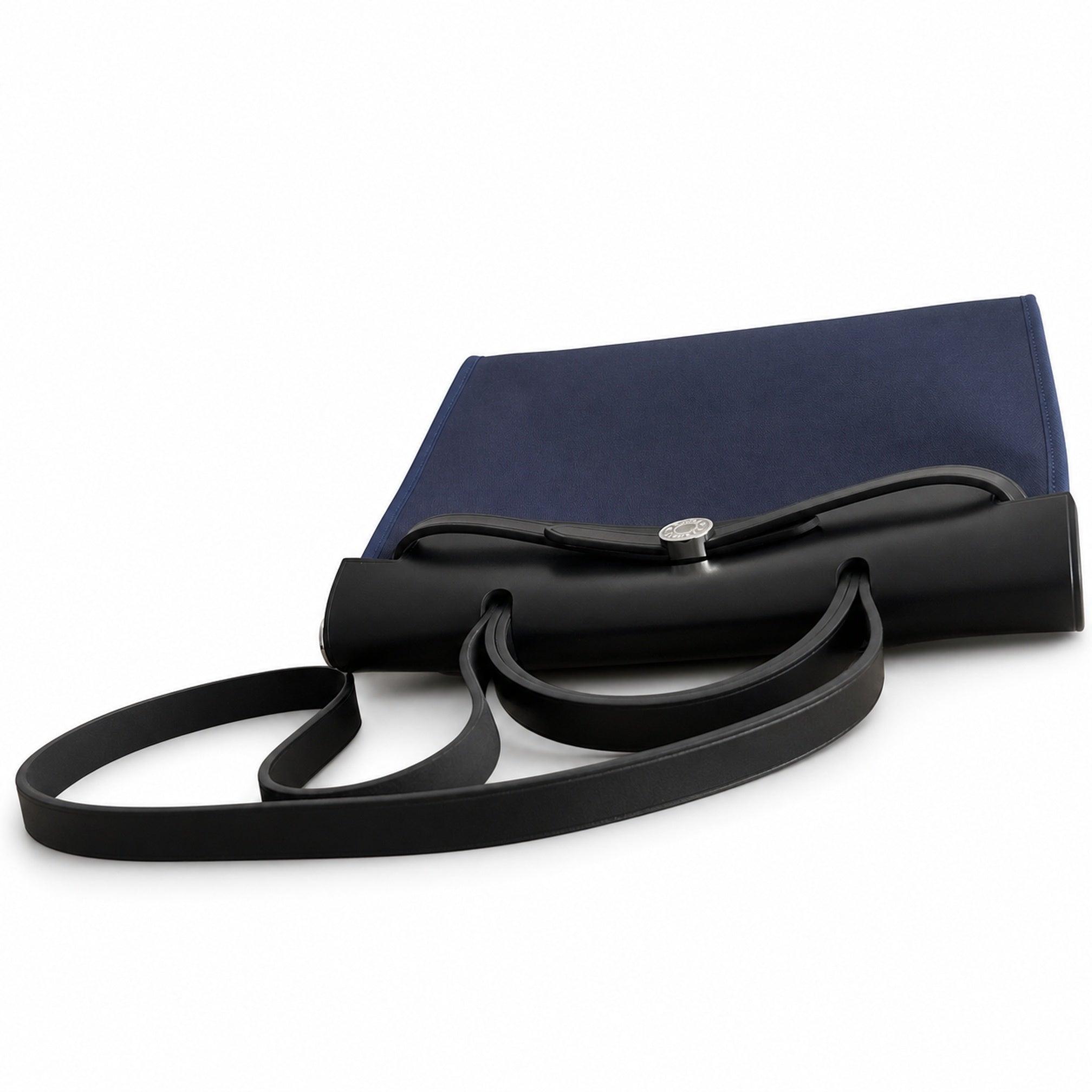 Hermès Herbag Zip 31 Navy Canvas & Black Calf Leather Palladium Hardware