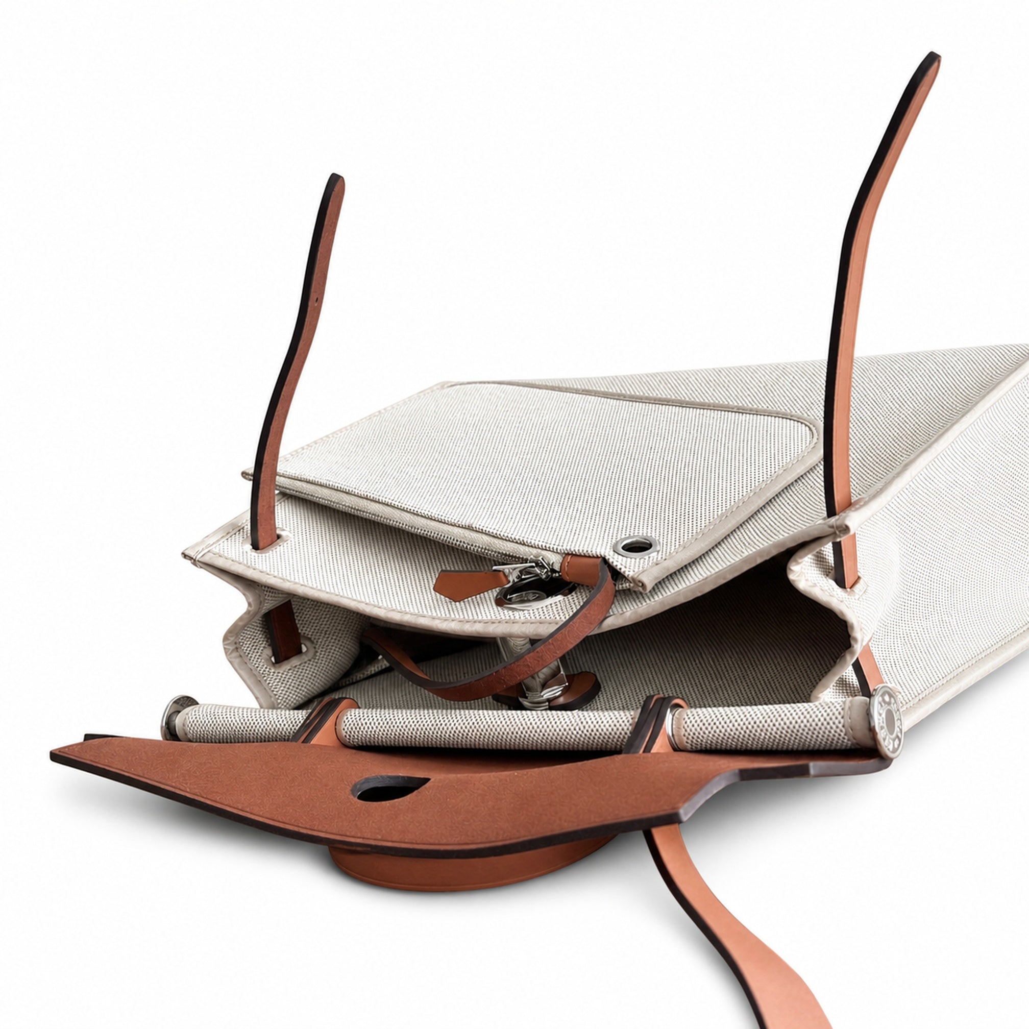 Hermès Herbag 31 Natural Canvas & Caramel Calf Leather Palladium Hardware