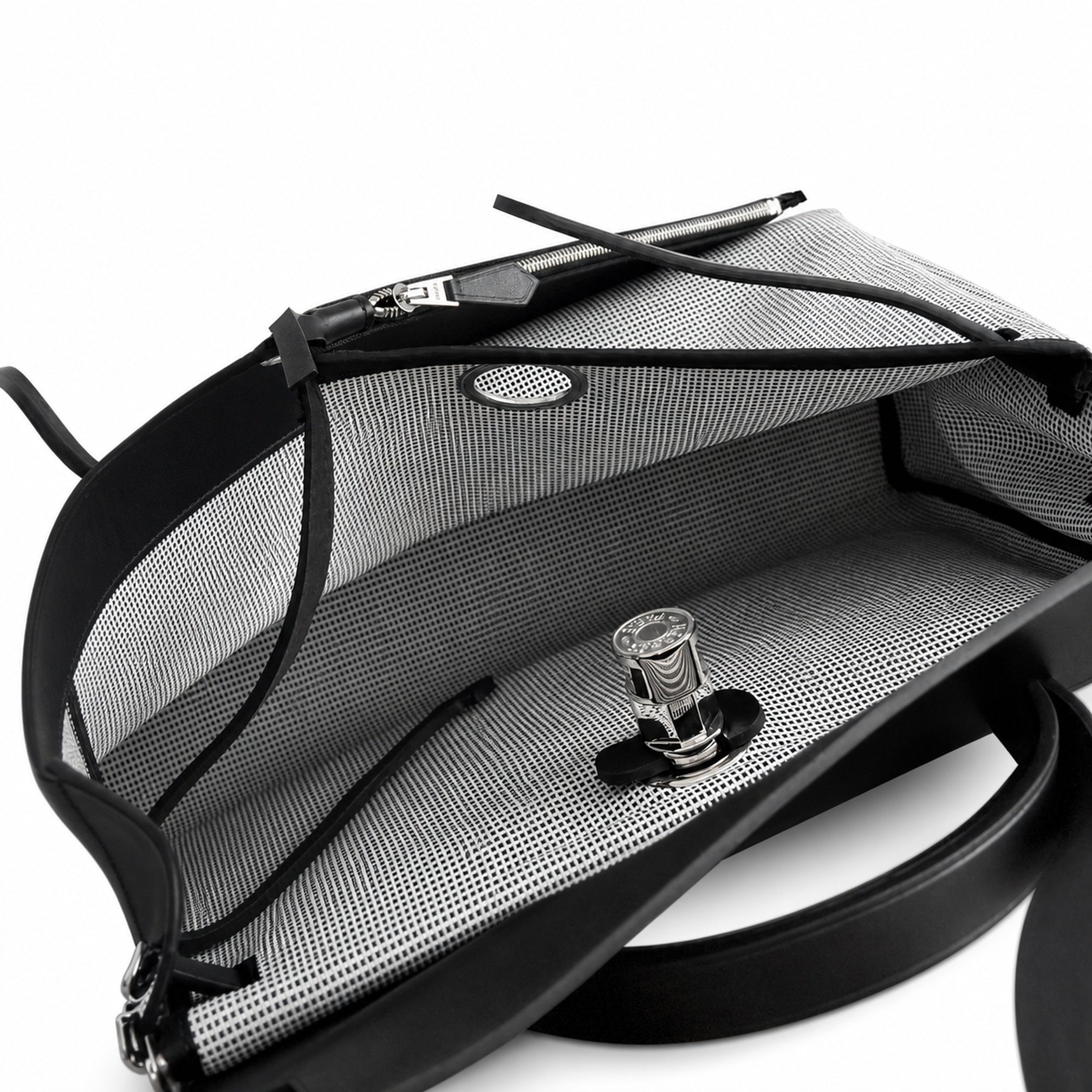 Hermès Herbag Zip 31 Écru Mini Grid Toile H / Noir Vache Hunter Leather Palladium Hardware