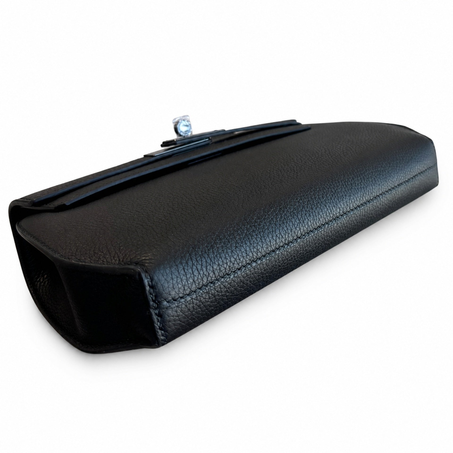 Hermès Kelly Dépêches 25 Noir Togo Calf Leather Palladium Tourniquet Clutch with Wrist Strap & Detachable Crossbody Strap