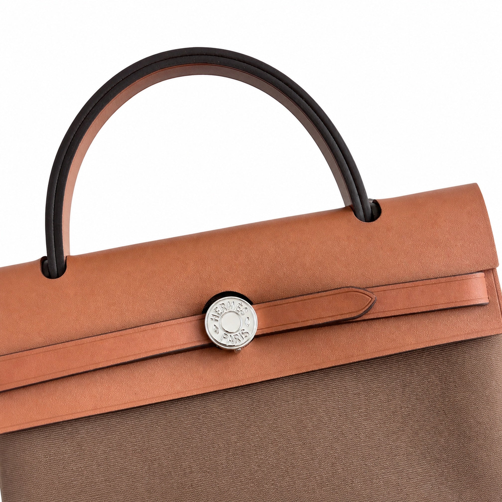 Hermès Herbag Zip 31 Etoupe Suede / Fauve Vache Hunter Leather Palladium Hardware