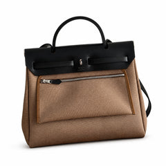 Hermès Herbag Zip 31 Beige Sable Plain Toile H / Noir Vache Hunter Leather Palladium Hardware