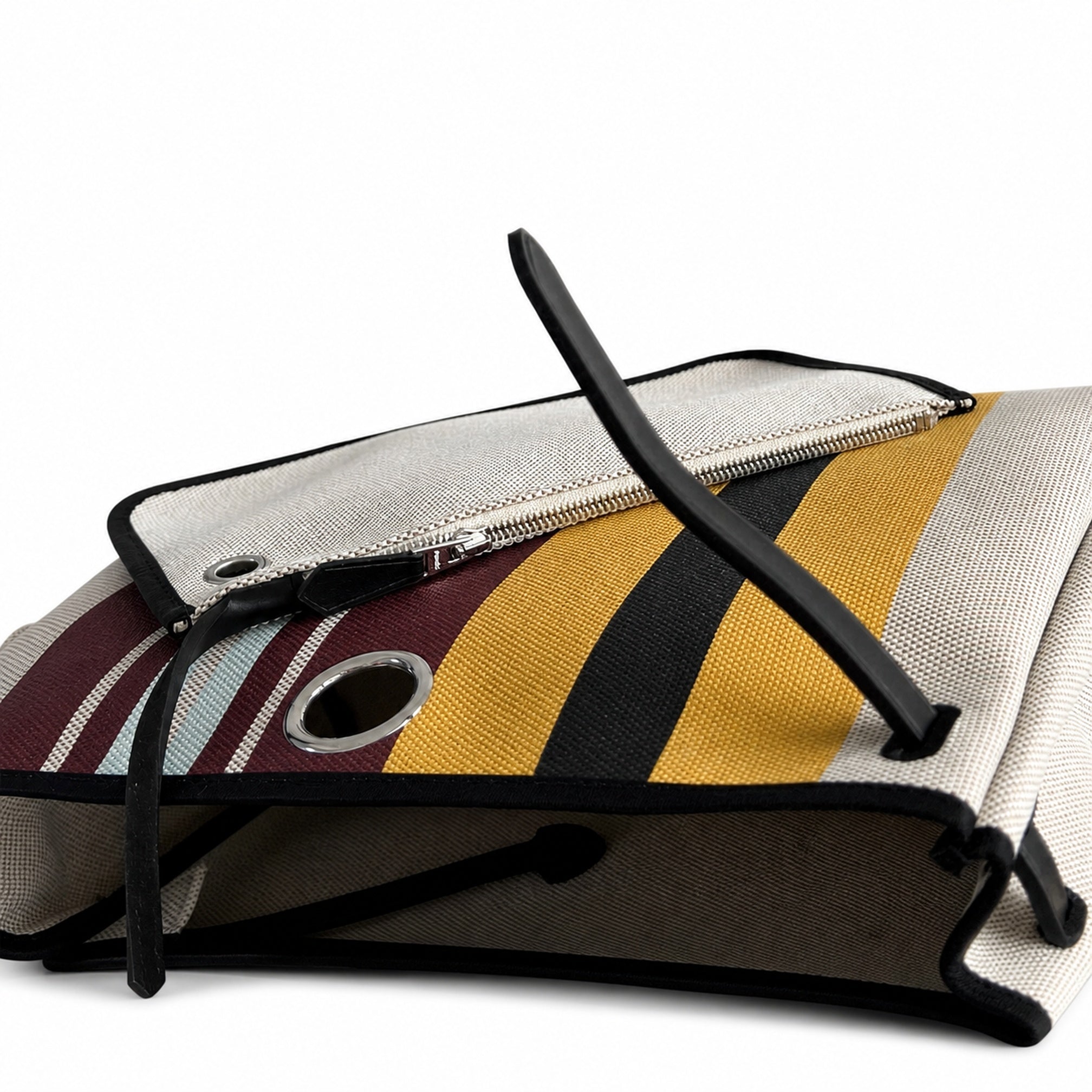 Hermès Herbag Zip 31 Écru Toile H Multicolor Vertical Stripe Print / Noir Vache Hunter Leather Palladium Hardware