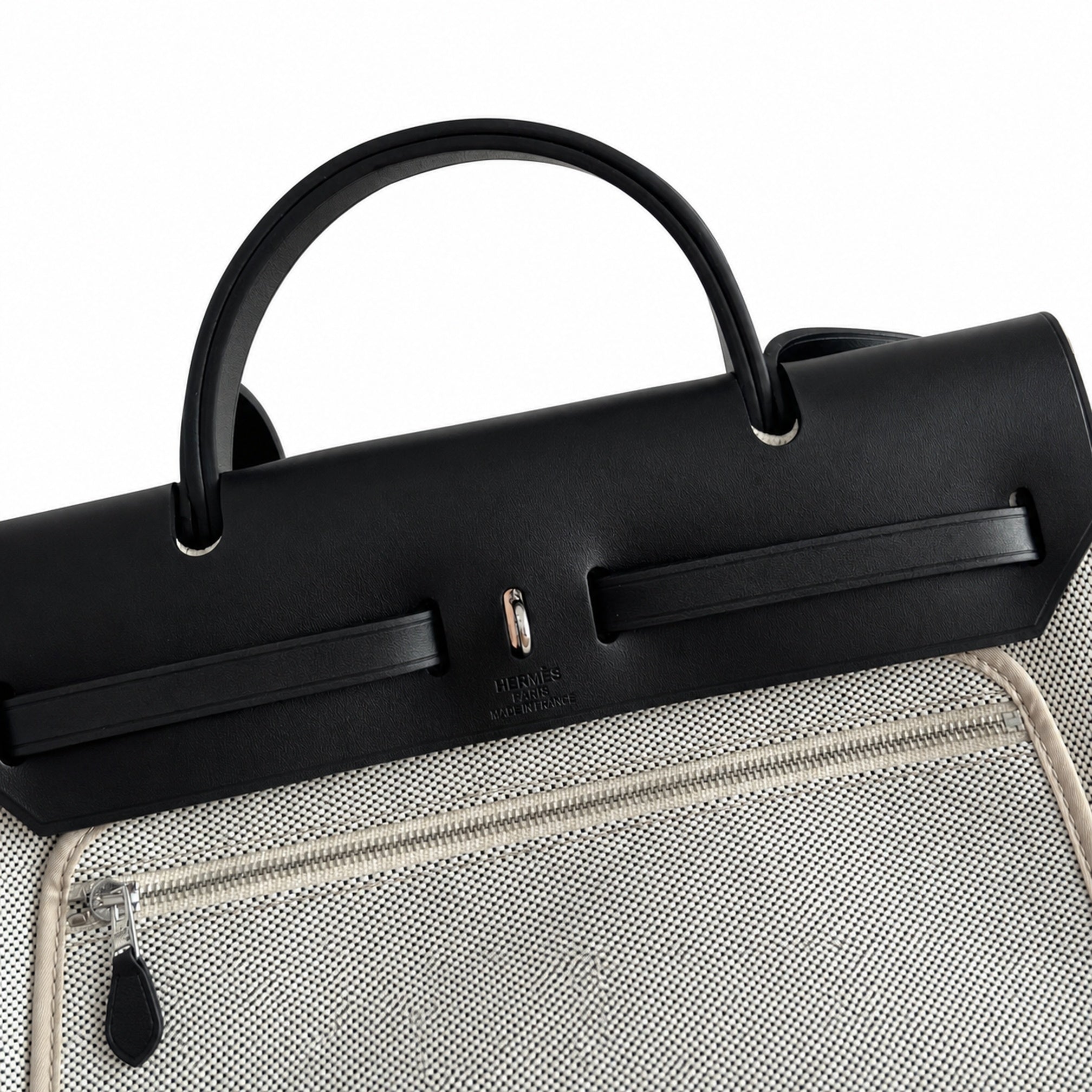 Hermès Herbag Zip 31 Gris Perle Plain Toile H / Noir Vache Hunter Leather Palladium Hardware