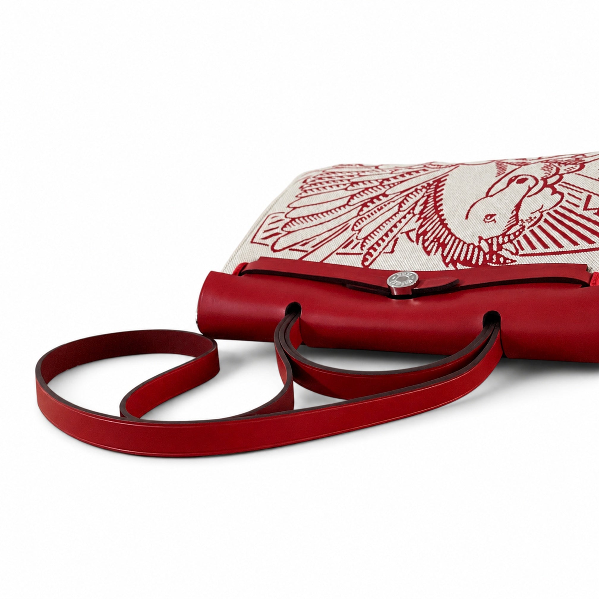 Hermès Herbag Zip 31 Écru Toile H Rouge Pegasus Print / Rouge Epsom Calf Leather Palladium Hardware