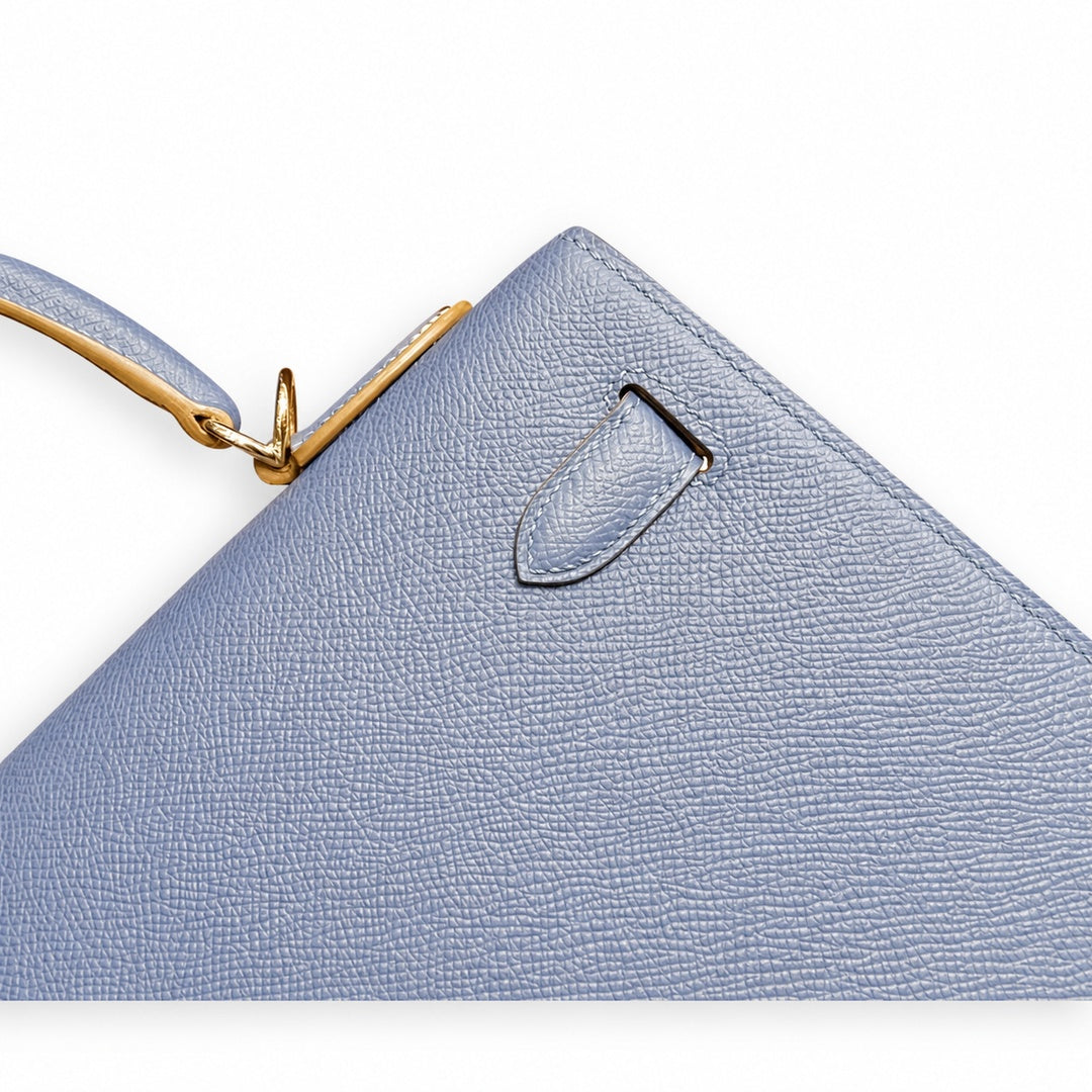 Hermès Kelly Flag Sellier 32 Craie & Blue Agate Epsom Calf Leather Palladium Hardware