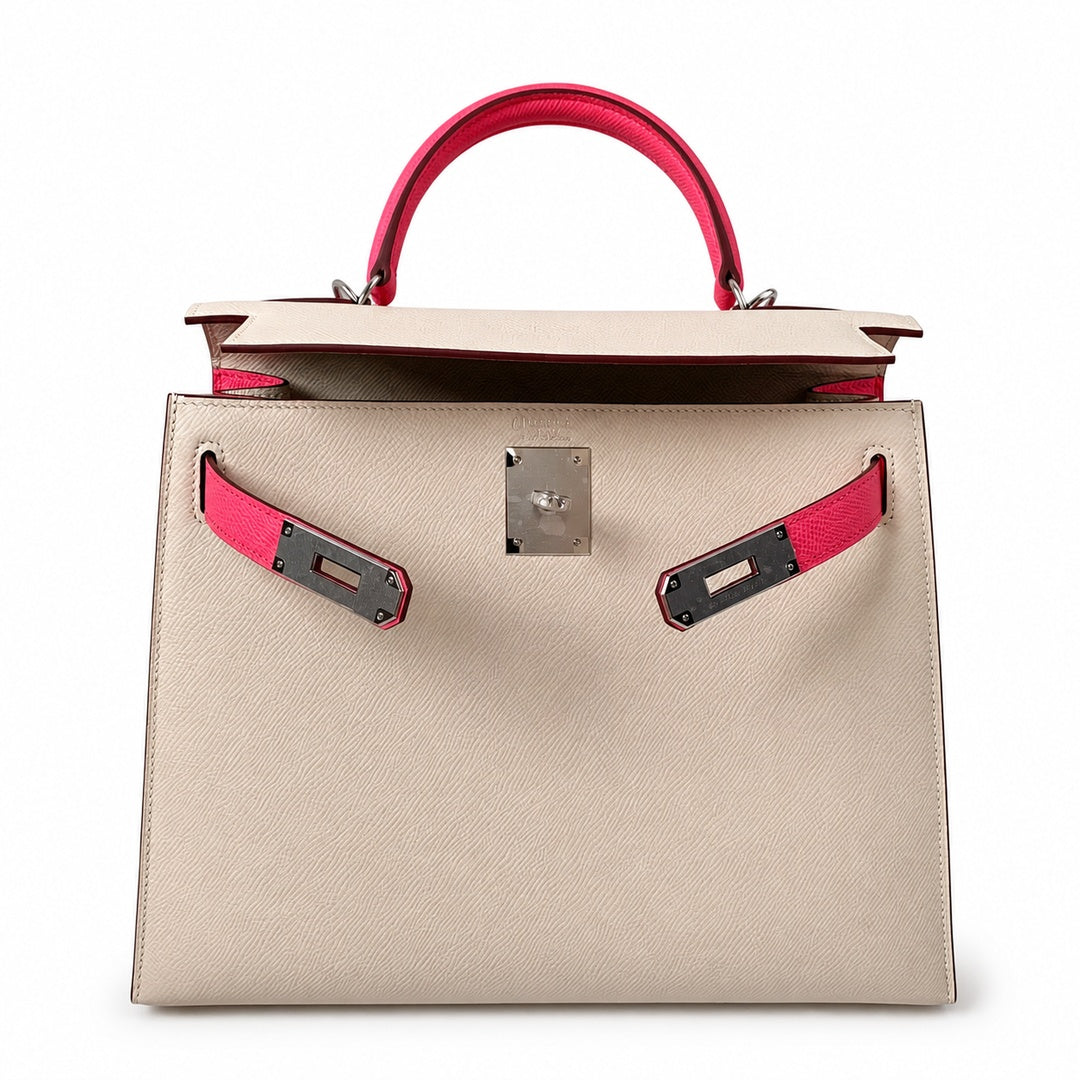 Hermès Kelly II 25cm Milkshake × Rouge Vif Color Matching Epsom Calf Leather Palladium Hardware