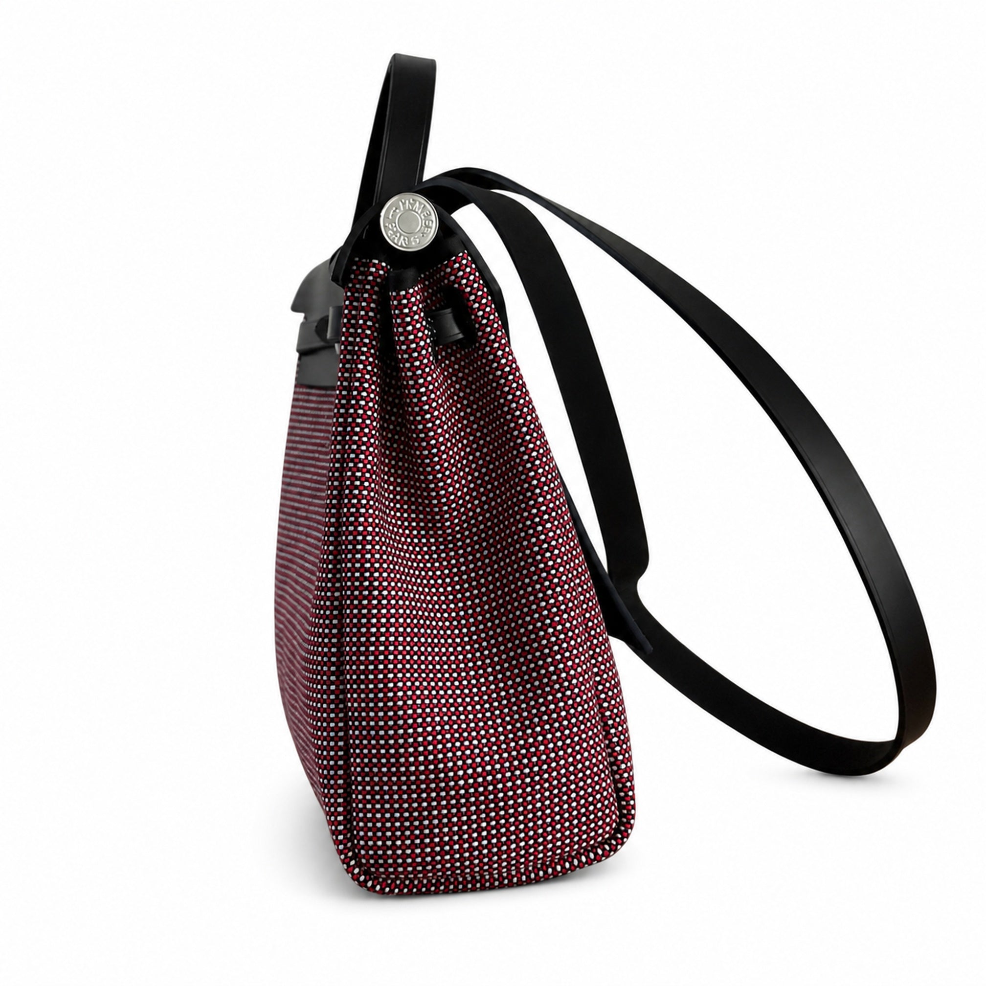 Hermès Herbag Zip 31 Rouge Grenat Mini Grid Toile H / Noir Vache Hunter Leather Palladium Hardware
