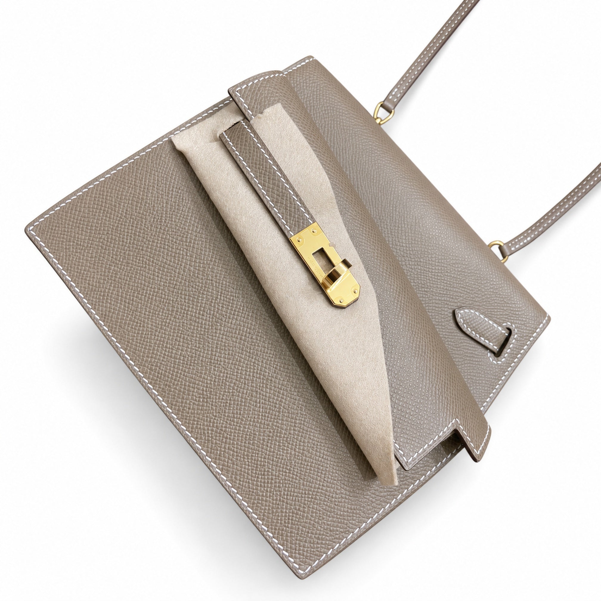 Hermès Kelly Desordre Sellier 20cm Etoupe Epsom Calf Leather Gold Hardware