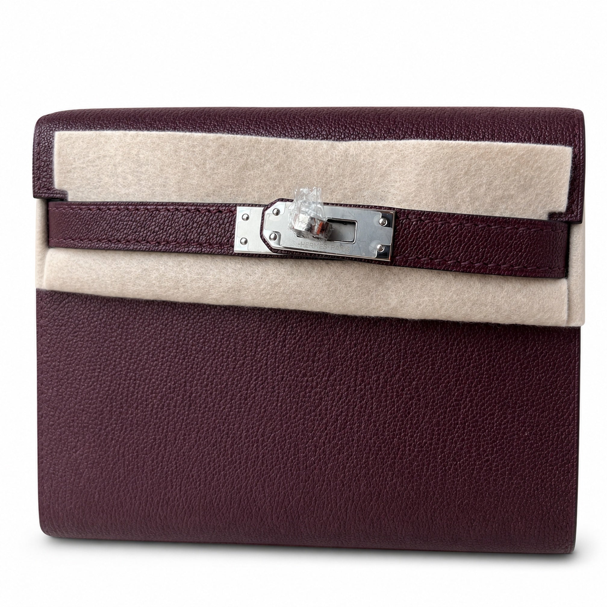 Hermès Kelly Shoulder Two-Tone Bordeaux & Craie Epsom Palladium Hardware