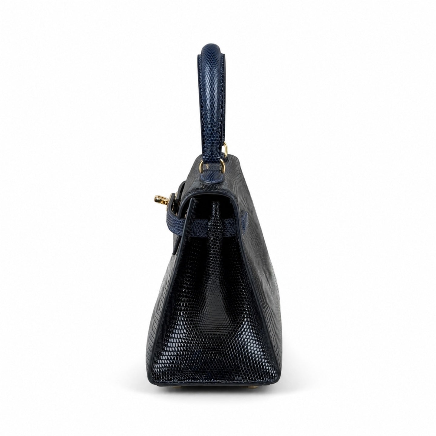 Hermès Mini Kelly 20 Black & Sapphire Blue Lizard Gold Hardware