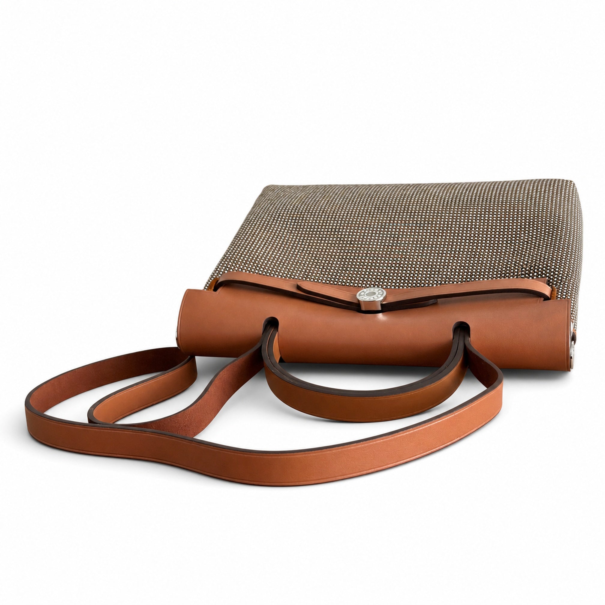 Hermès Herbag Zip 31 Brun Mini Grid Toile H / Fauve Vache Hunter Leather Palladium Hardware