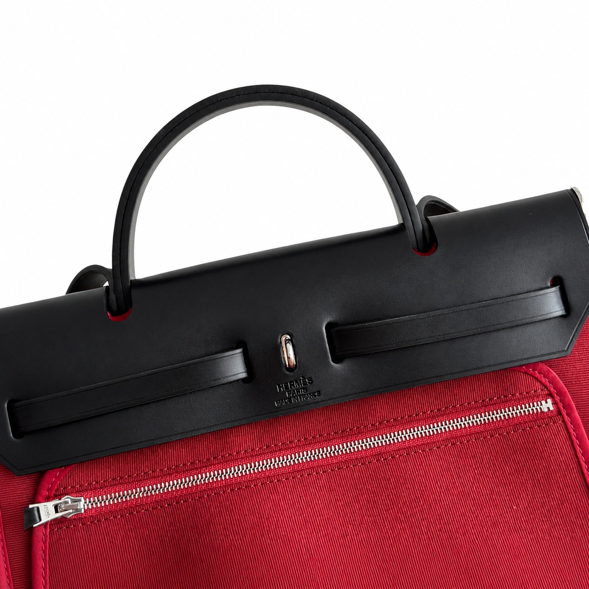 Hermès Herbag Zip 31 Berline Rouge Casaque Toile H / Noir Vache Calf Leather Palladium Hardware