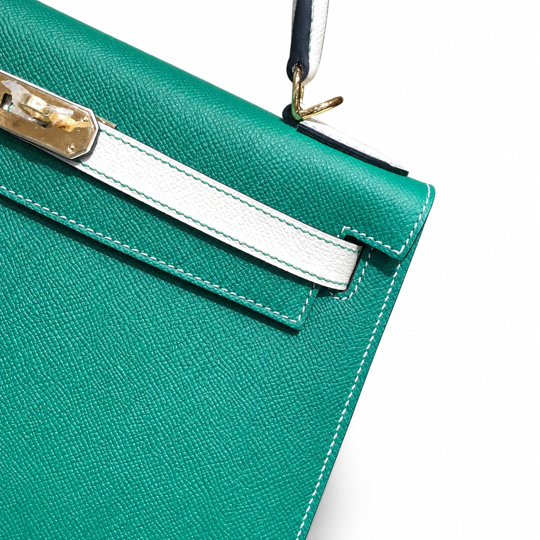 Hermès Kelly II 28cm Vert Vertigo × Craie Color Matching Epsom Calf Leather Gold Hardware