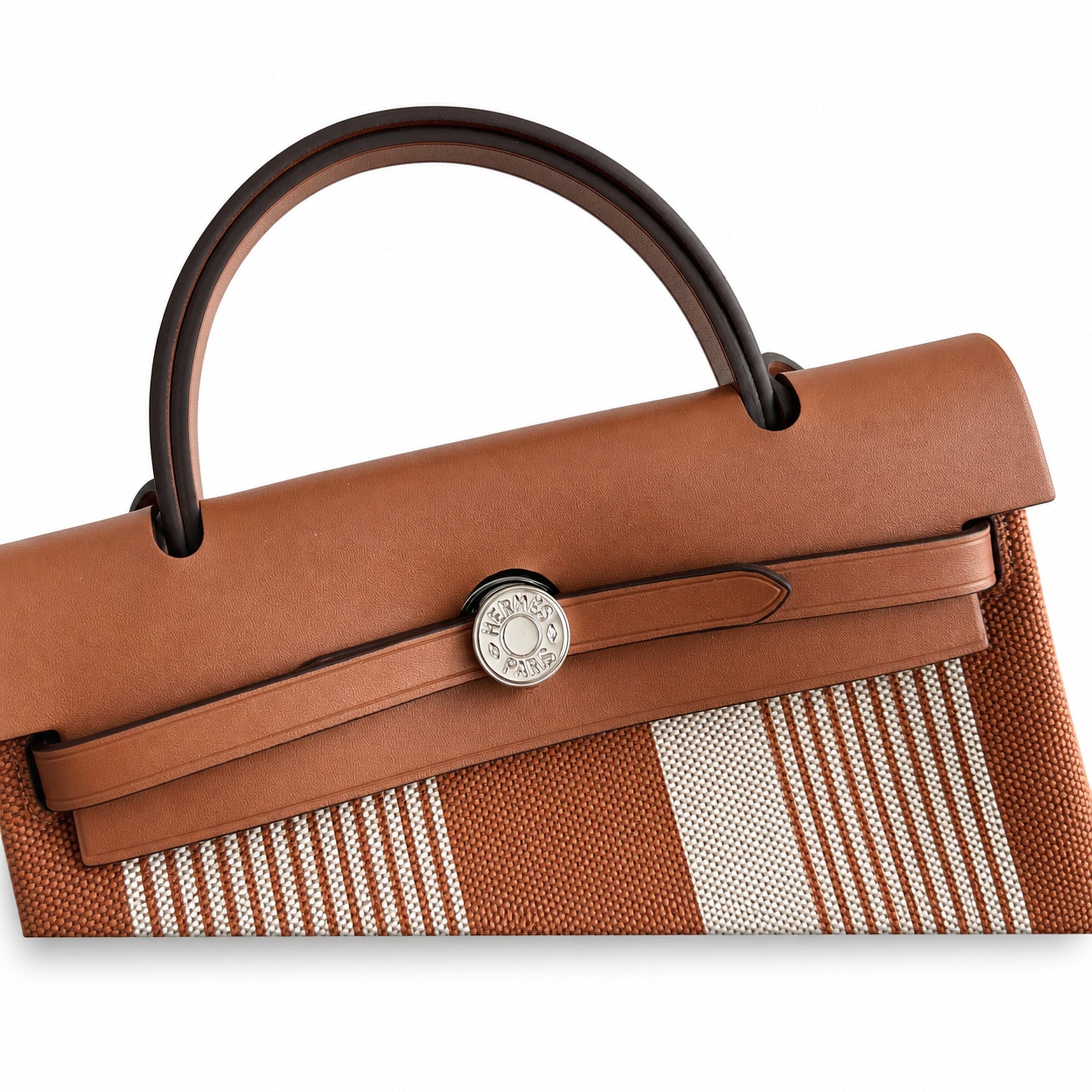 Hermès Herbag Zip 31 Vache Hunter / Toile H Vibration Fauve / Ecru-Beige