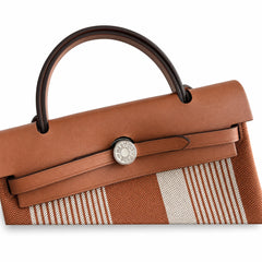 Hermès Herbag Zip 31 Vache Hunter / Toile H Vibration Fauve / Ecru-Beige