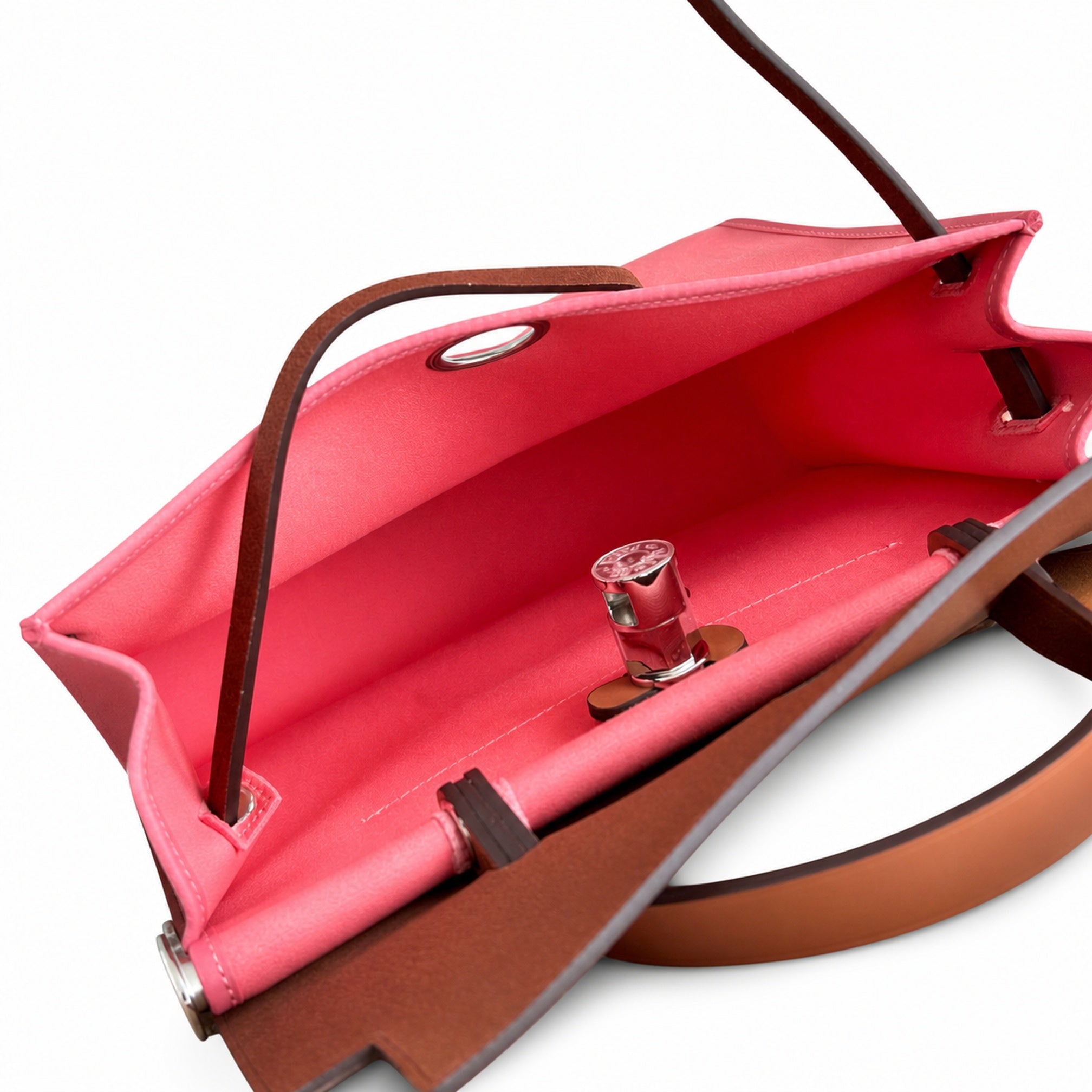Hermès Herbag Zip 31 Rose Azalée Toile H / Fauve Vache Hunter Leather Palladium Hardware