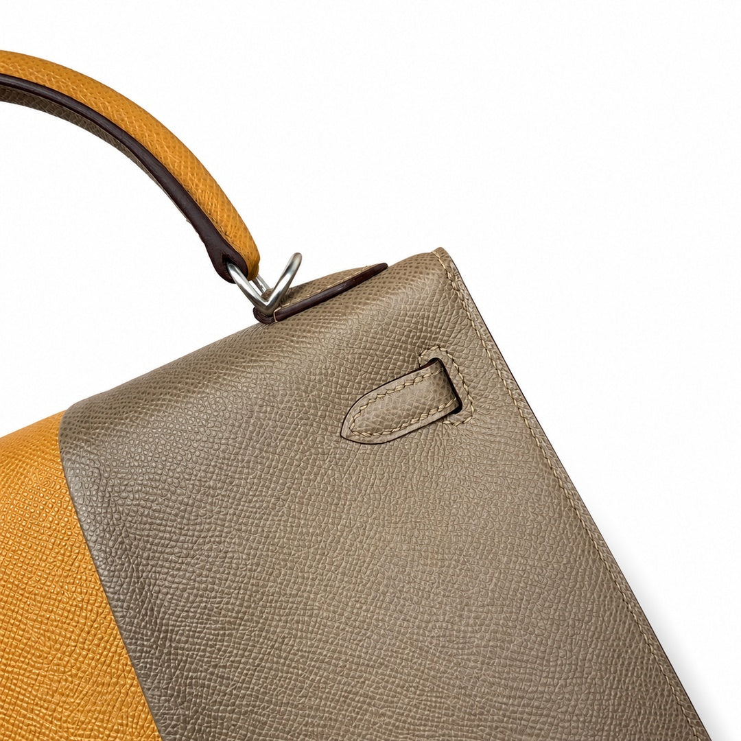 Hermès Kelly Sellier 25cm Sesame & Etoupe Epsom Calf Leather Palladium Hardware