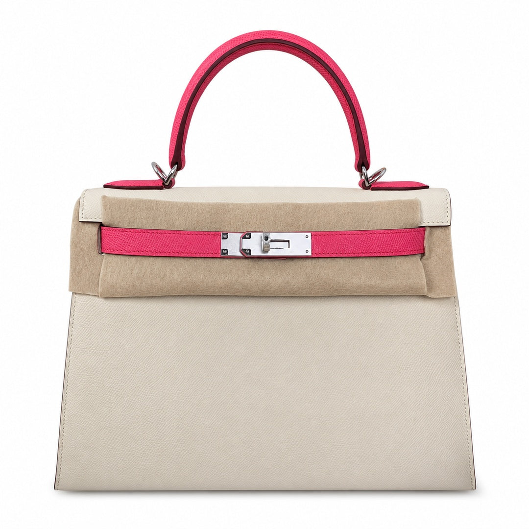 Hermès Kelly II 25cm Milkshake × Rouge Vif Color Matching Epsom Calf Leather Palladium Hardware
