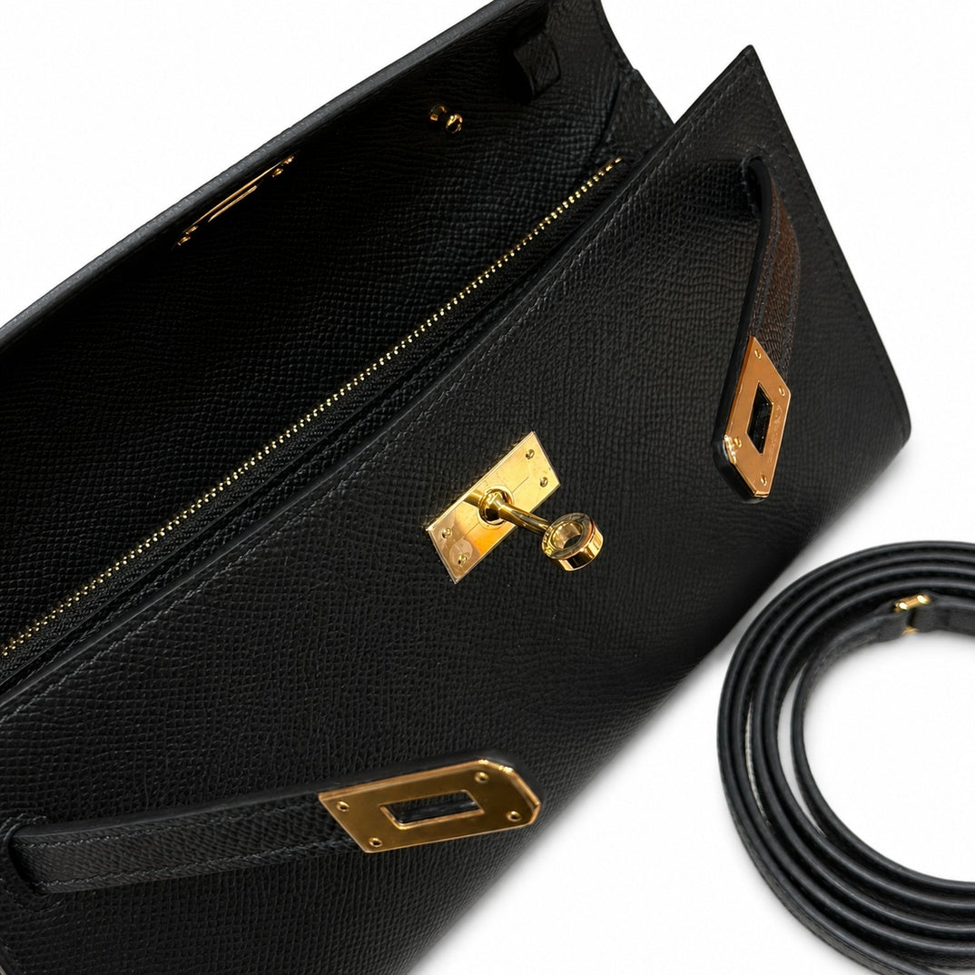 Kelly To Go Veau Epsom, Noir, Gold Hardware