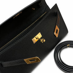 Kelly To Go Veau Epsom, Noir, Gold Hardware