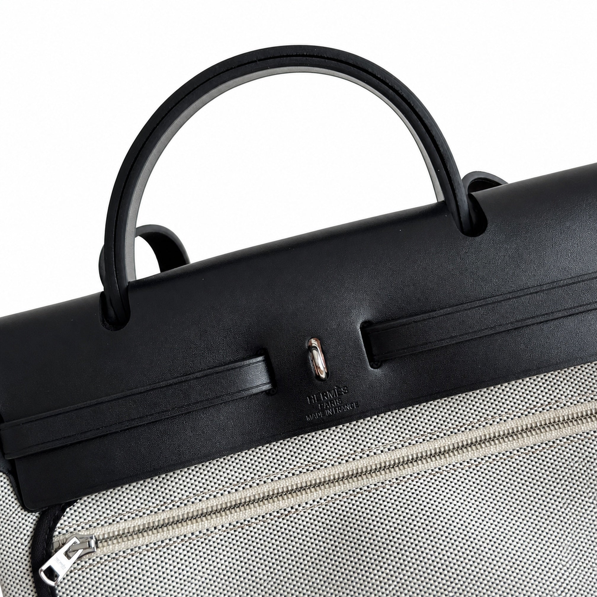 Hermès Herbag Zip 31 Ecru Toile H Blue Pegasus Print / Noir Epsom Calf Leather Palladium Hardware
