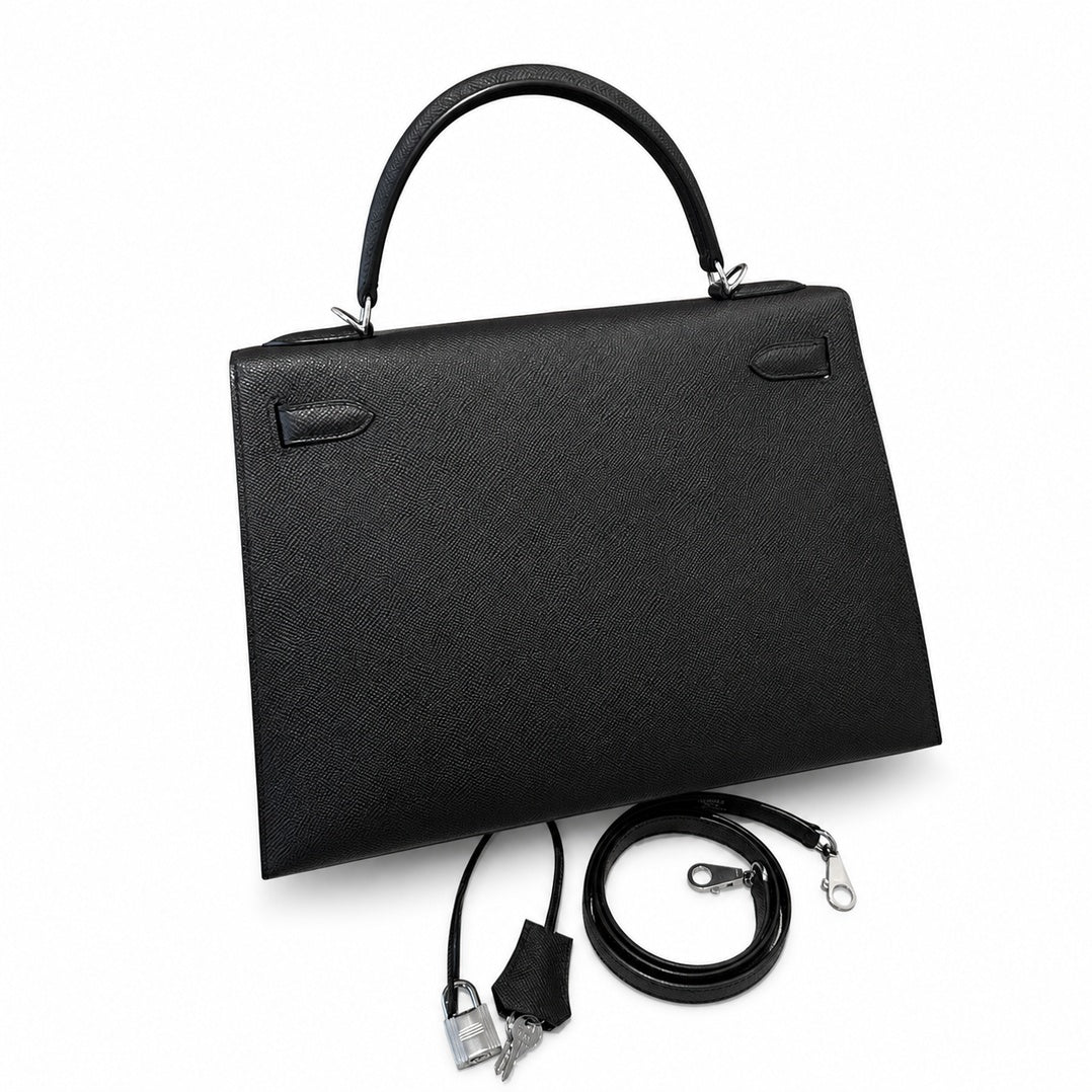 Hermès Kelly Sellier 32cm Noir Epsom Calf Leather Palladium Hardware