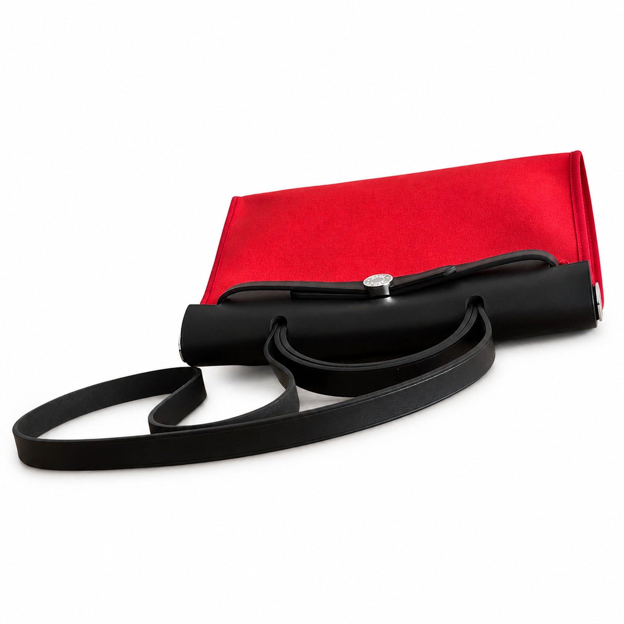 Hermès Herbag Zip 31 Berline Rouge Casaque Toile H / Noir Vache Calf Leather Palladium Hardware