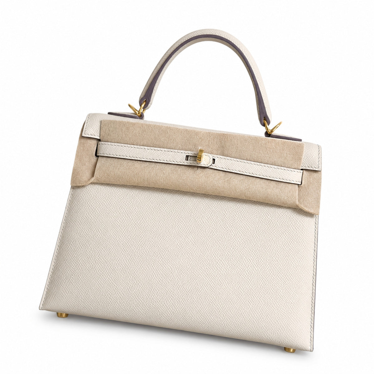 Hermès Kelly Sellier 25 Craie Epsom Calf Leather Gold Hardware