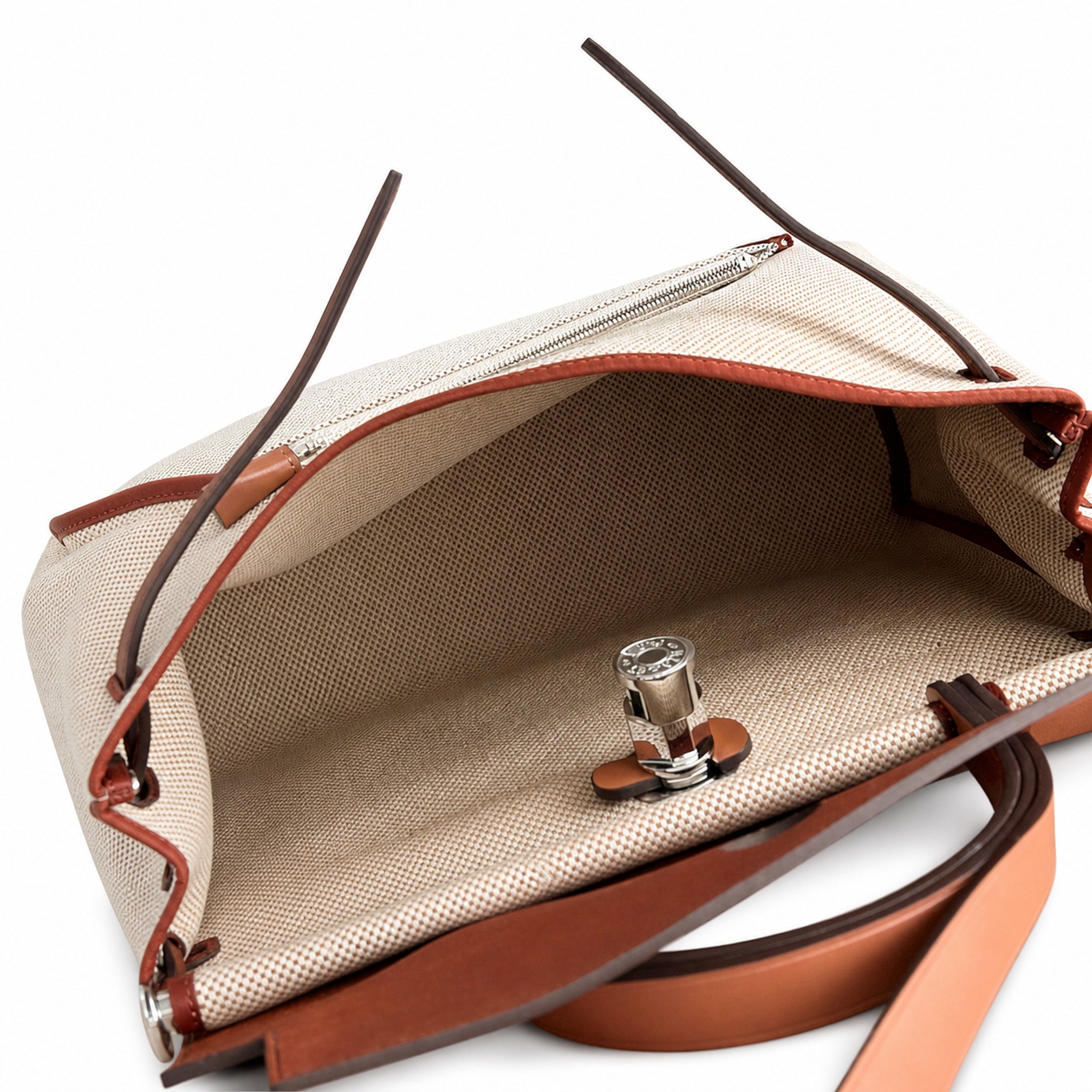 Hermès Herbag Zip 31 Beige Sable Plain Toile H / Fauve Vache Hunter Leather Palladium Hardware