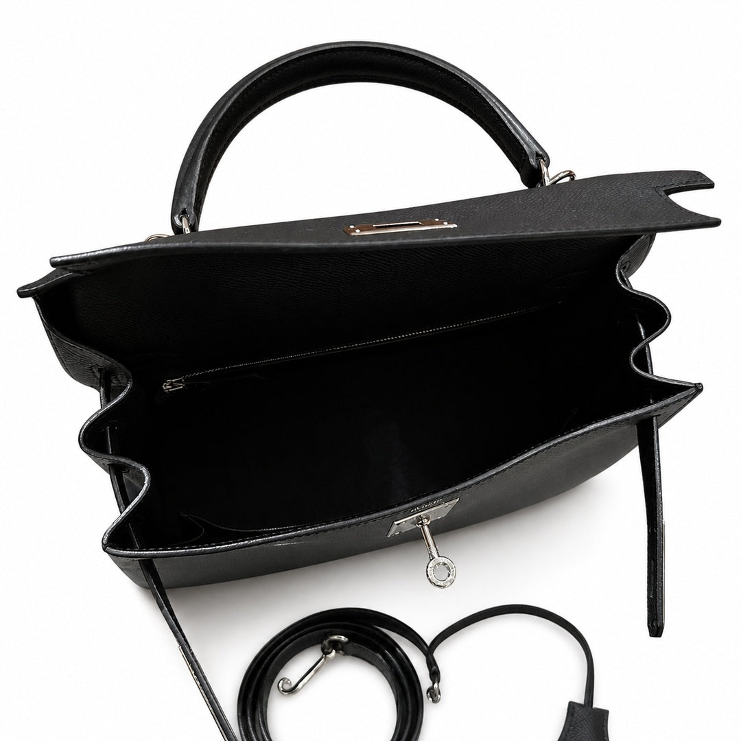 Hermès Kelly Sellier 32 Noir Epsom Calf Leather Palladium Hardware