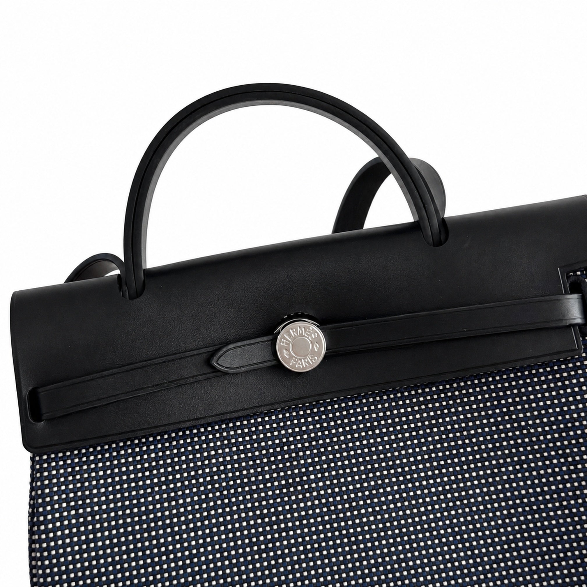 Hermès Herbag Zip 31 Noir Mini Grid Toile H / Noir Vache Hunter Leather Palladium Hardware