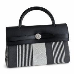 Hermès Herbag Zip 31 Noir & Ecru Striped Toile H / Noir Epsom Calf Leather Palladium Hardware