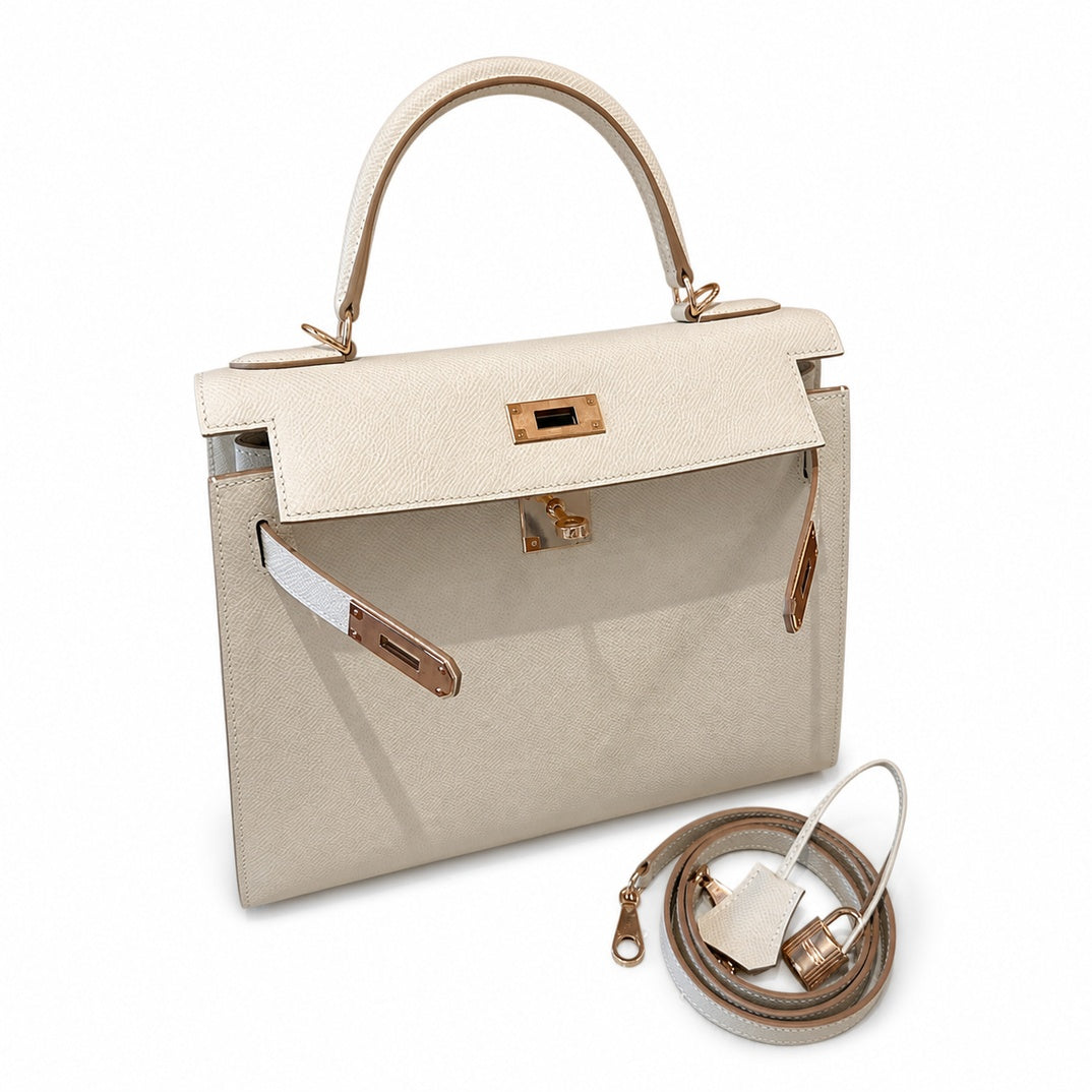 Hermès Kelly Sellier 28cm Craie Epsom Calf Leather Rose Gold Hardware